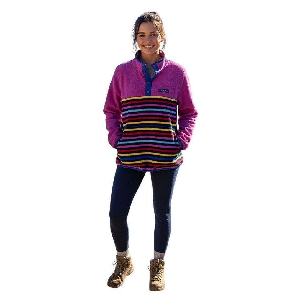 Lands' End Snap Neck Heritage Fleece 2022 Colorful Rainbow Pockets Size XL